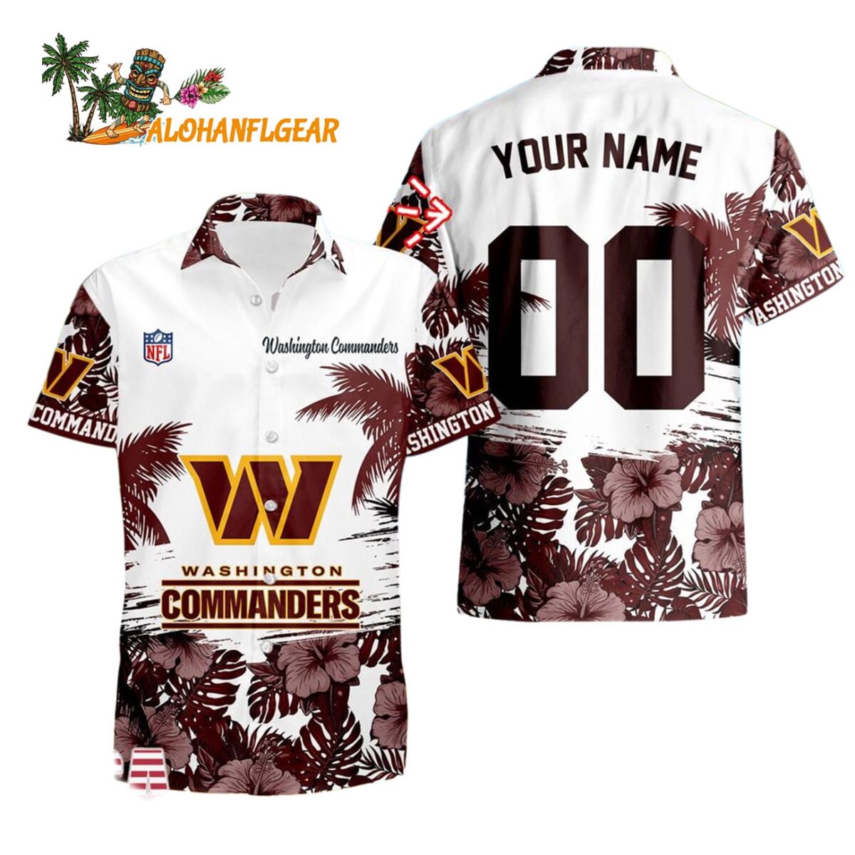 Washington Commanders Hibiscus Flower Custom Name Hawaiian Shirt NFL Aloha Shirt 1