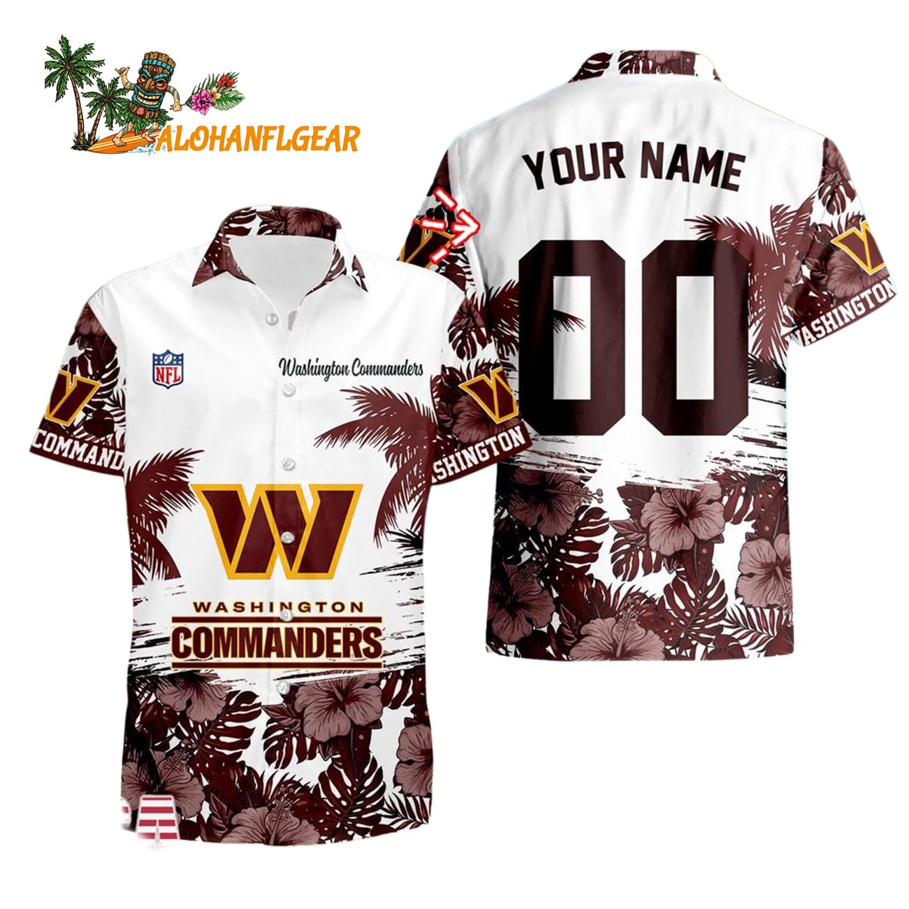 Washington Commanders Hibiscus Flower Custom Name Hawaiian Shirt, NFL Aloha Shirt Washington Commanders Hibiscus Flower Custom Name Hawaiian Shirt, NFL Aloha Shirt