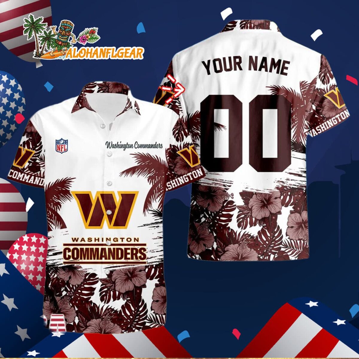 Washington Commanders Hibiscus Flower Custom Name Hawaiian Shirt NFL Aloha Shirt 3