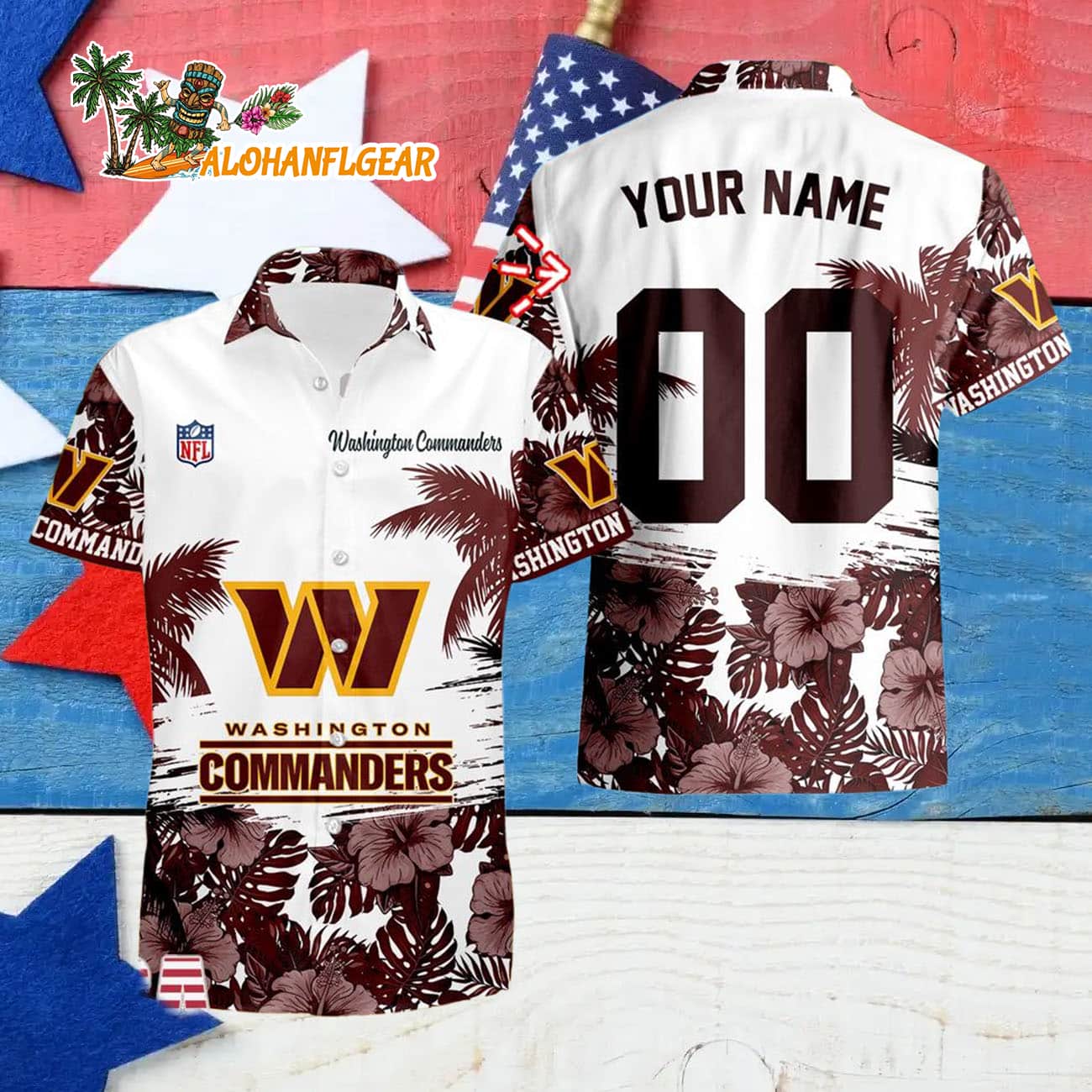 Washington Commanders Hibiscus Flower Custom Name Hawaiian Shirt, NFL Aloha Shirt Washington Commanders Hibiscus Flower Custom Name Hawaiian Shirt, NFL Aloha Shirt