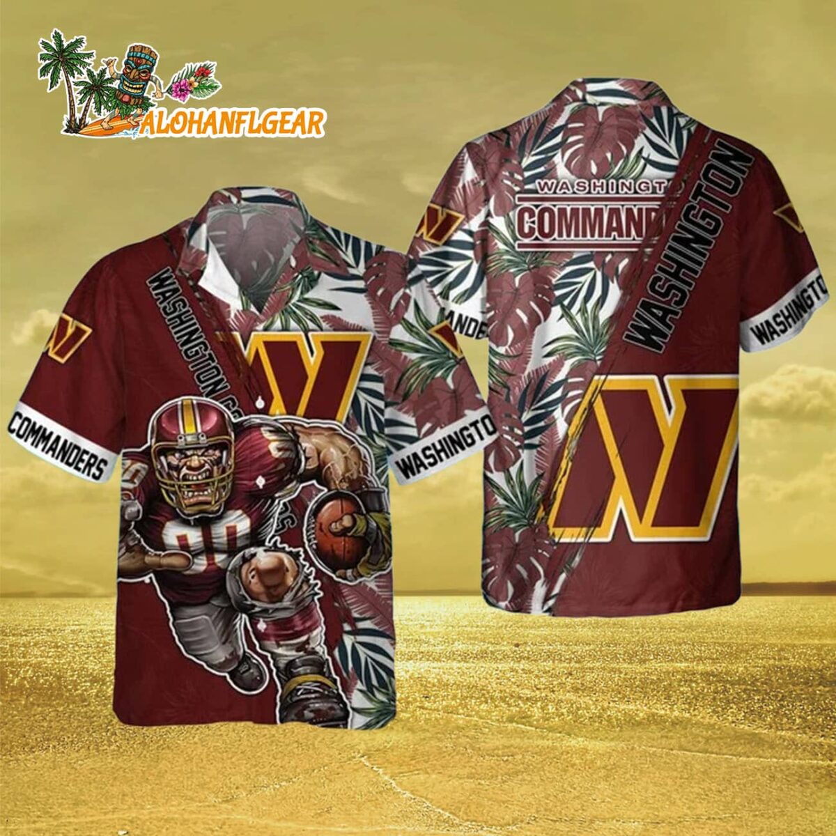 Washington Commanders Mascot Summer Hawaiian Shirt, Washington Commanders Aloha Shirt 2 Washington Commanders Mascot Summer Hawaiian Shirt Washington Commanders Aloha Shirt 3