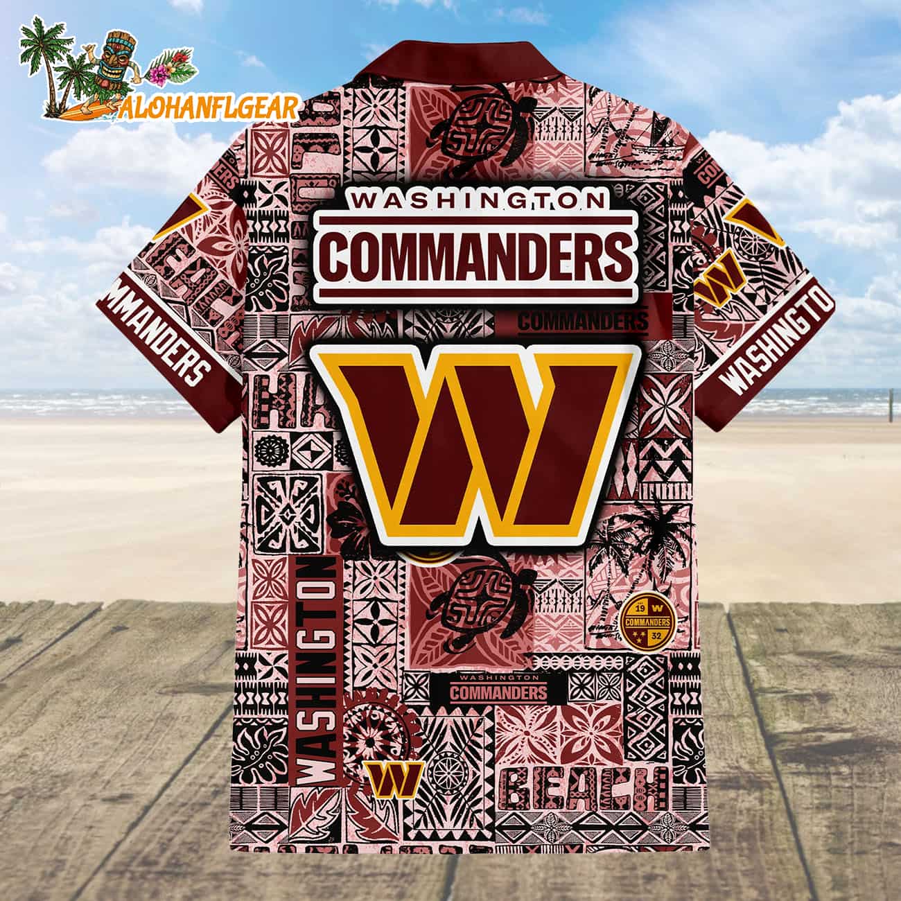 Washington Commanders Tapa Patterns Hawaiian Shirt, NFL Aloha Shirt Washington Commanders Tapa Patterns Hawaiian Shirt, NFL Aloha Shirt