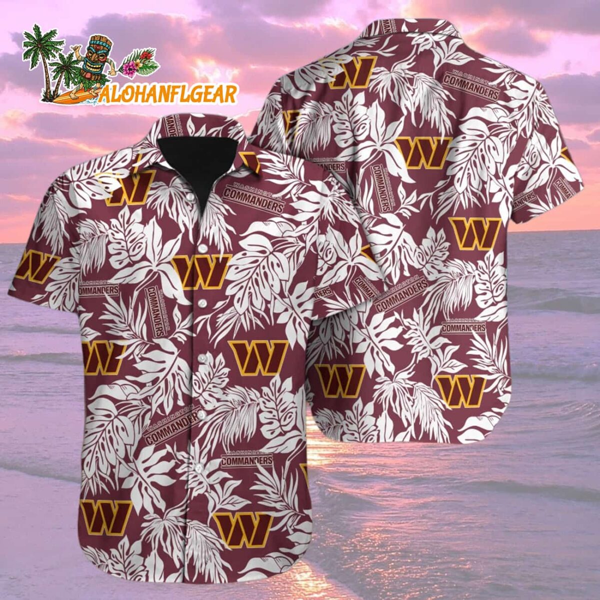 Washington Commanders Tropical Leafs Designs Hawaiian Shirt, Washington Redskins Aloha Shirt 1 Washington Commanders Tropical Leafs Designs Hawaiian Shirt Washington Redskins Aloha Shirt 2