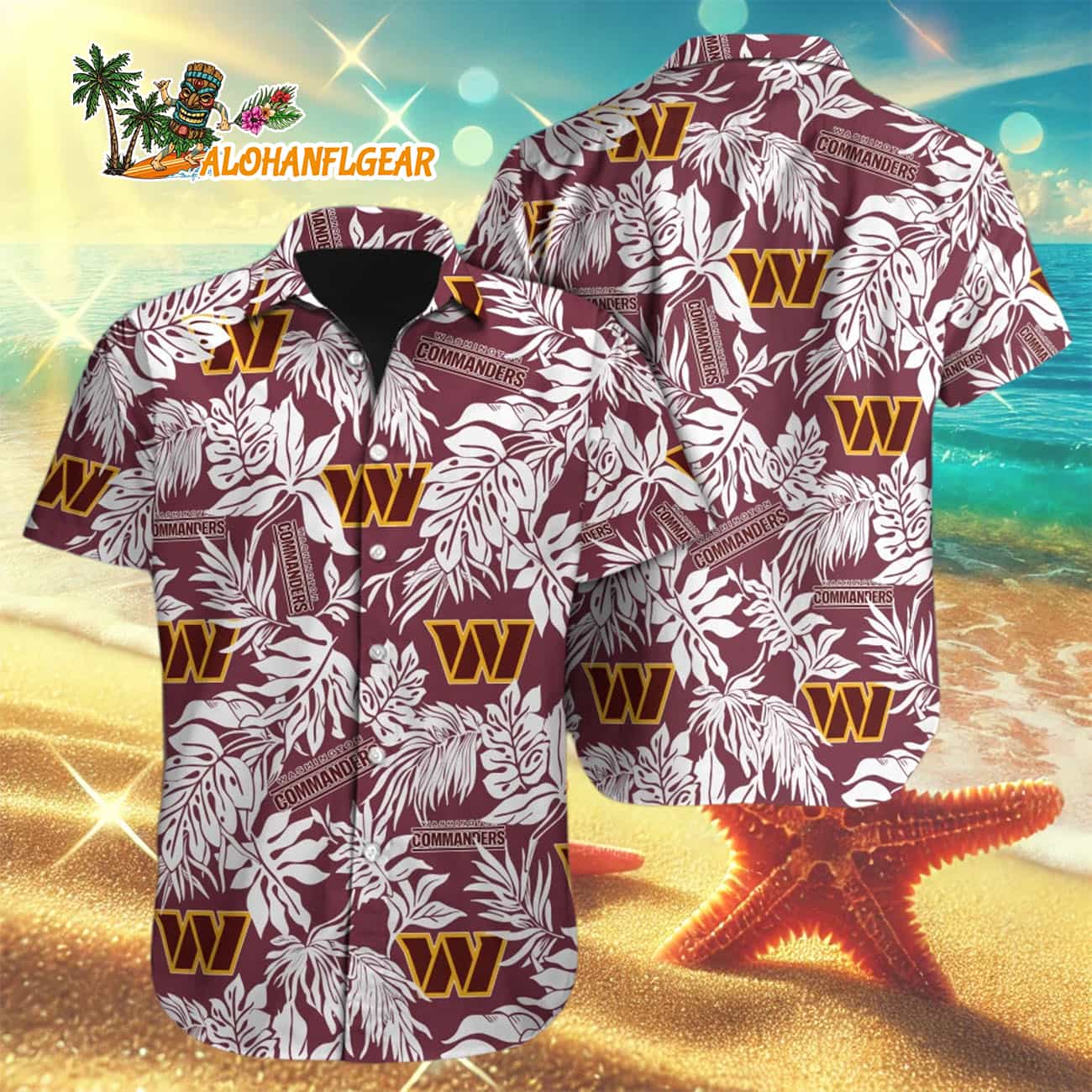 Washington Commanders Tropical Leafs Designs Hawaiian Shirt, Washington Redskins Aloha Shirt Washington Commanders Tropical Leafs Designs Hawaiian Shirt, Washington Redskins Aloha Shirt