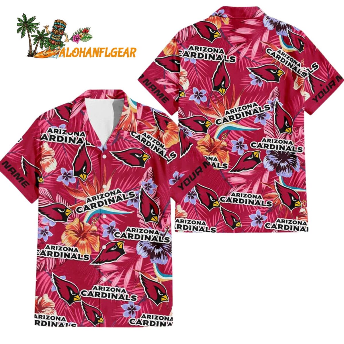 Arizona Cardinals Football Team Flower Summer Design Custom Name Hawaiian Shirt 1