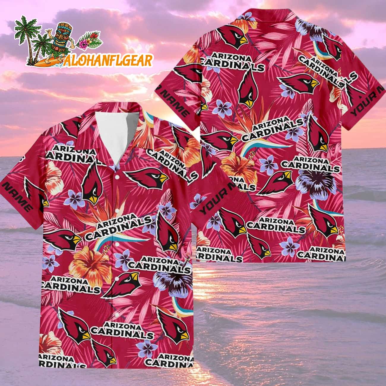 Arizona Cardinals Football Team Flower Summer Design Custom Name Hawaiian Shirt Arizona Cardinals Football Team Flower Summer Design Custom Name Hawaiian Shirt