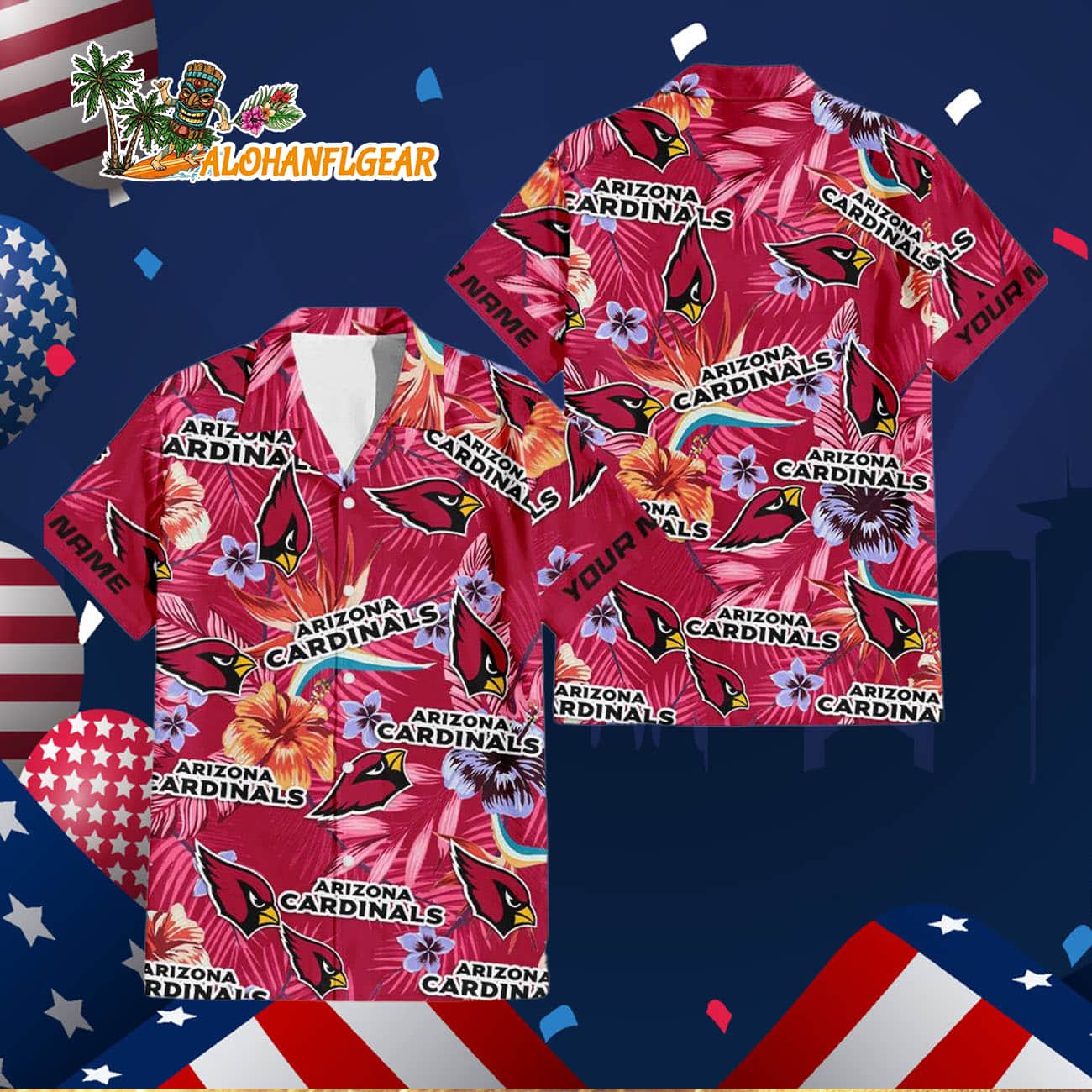 Arizona Cardinals Football Team Flower Summer Design Custom Name Hawaiian Shirt Arizona Cardinals Football Team Flower Summer Design Custom Name Hawaiian Shirt