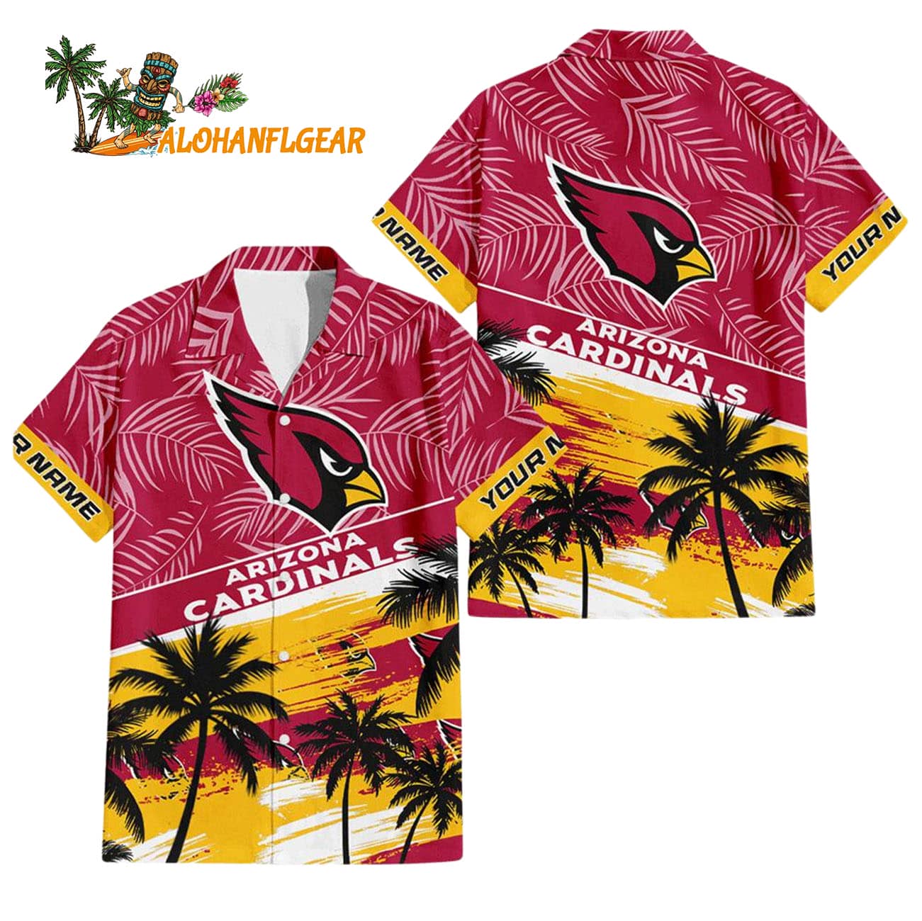 Arizona Cardinals Palm Tree Tropical Trendy Football Custom Name Hawaiian Shirt Arizona Cardinals Palm Tree Tropical Trendy Football Custom Name Hawaiian Shirt