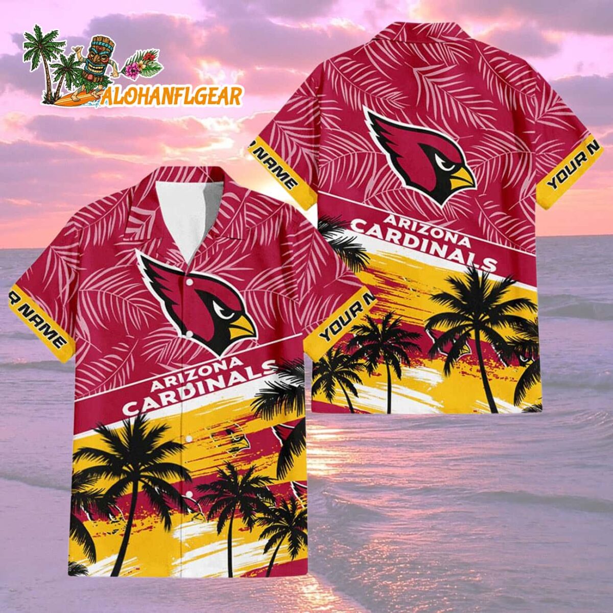 Arizona Cardinals Palm Tree Tropical Trendy Football Custom Name Hawaiian Shirt 1 Arizona Cardinals Palm Tree Tropical Trendy Football Custom Name Hawaiian Shirt 2