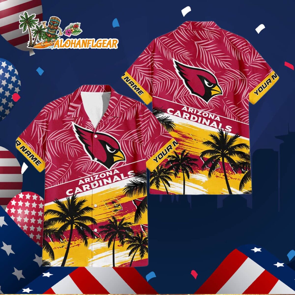 Arizona Cardinals Palm Tree Tropical Trendy Football Custom Name Hawaiian Shirt 2 Arizona Cardinals Palm Tree Tropical Trendy Football Custom Name Hawaiian Shirt 3