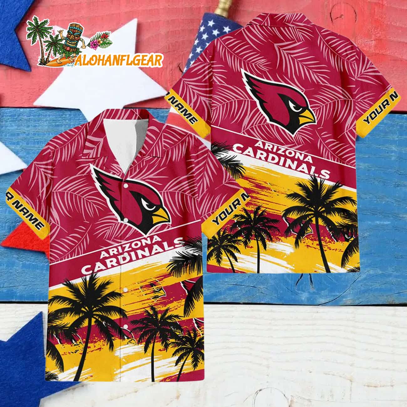 Arizona Cardinals Palm Tree Tropical Trendy Football Custom Name Hawaiian Shirt Arizona Cardinals Palm Tree Tropical Trendy Football Custom Name Hawaiian Shirt