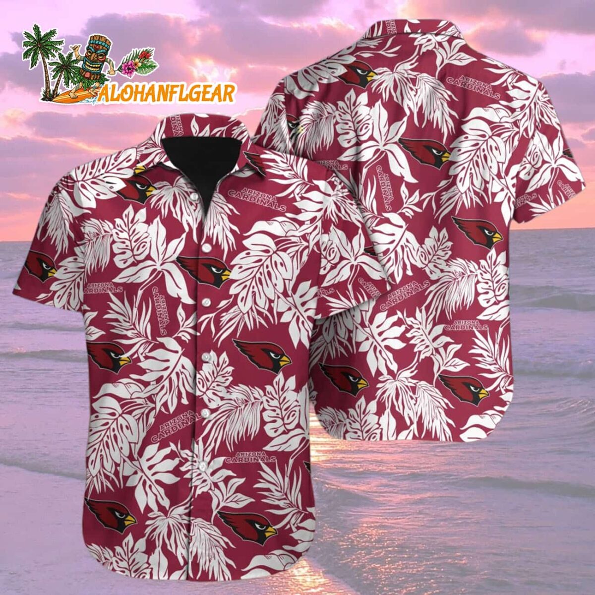 Arizona Cardinals Tropical Leafs Design Hawaiian Shirt 1 Arizona Cardinals Tropical Leafs Design Hawaiian Shirt 2