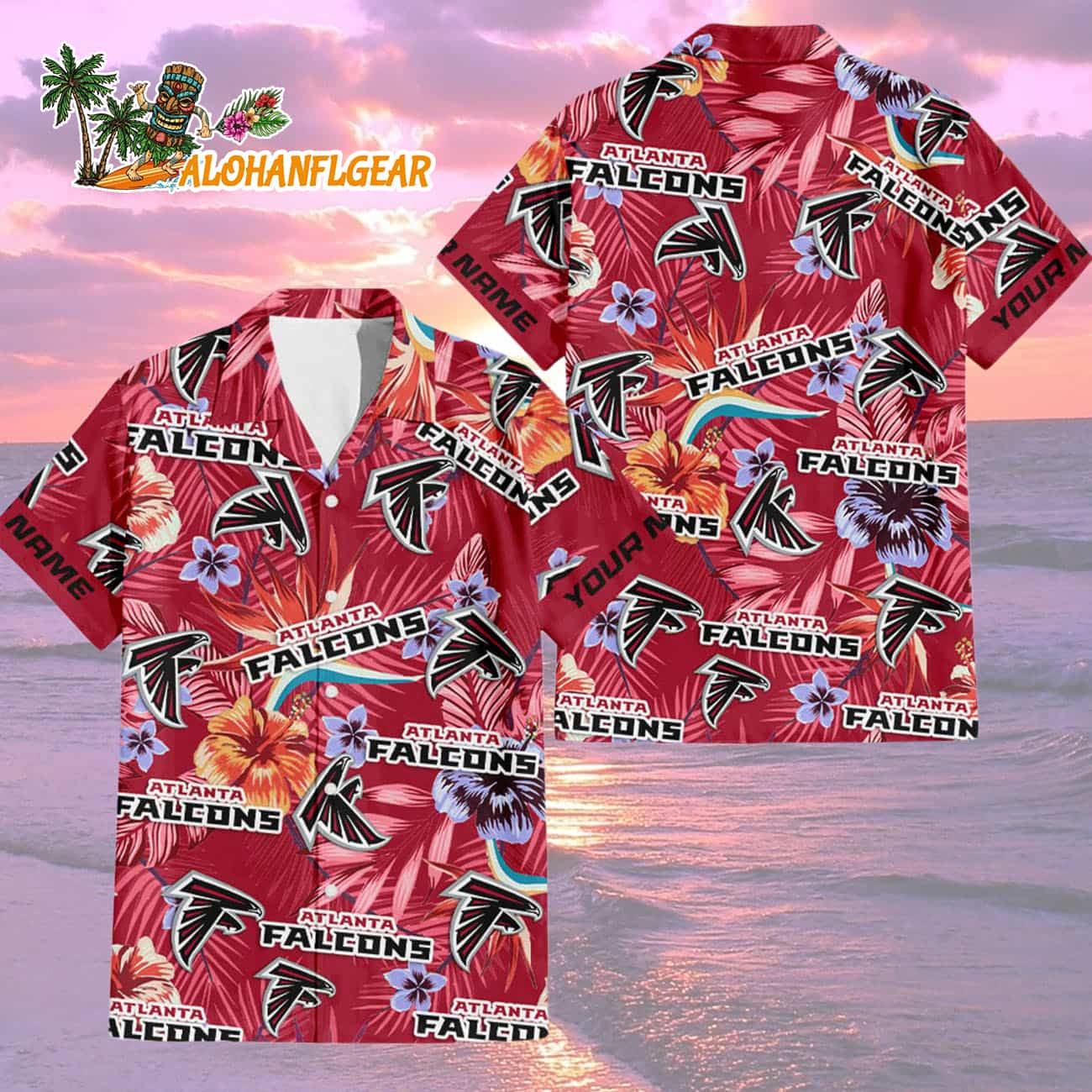 Atlanta Falcons Football Team Flower Summer Design Custom Name Hawaiian Shirt Atlanta Falcons Football Team Flower Summer Design Custom Name Hawaiian Shirt