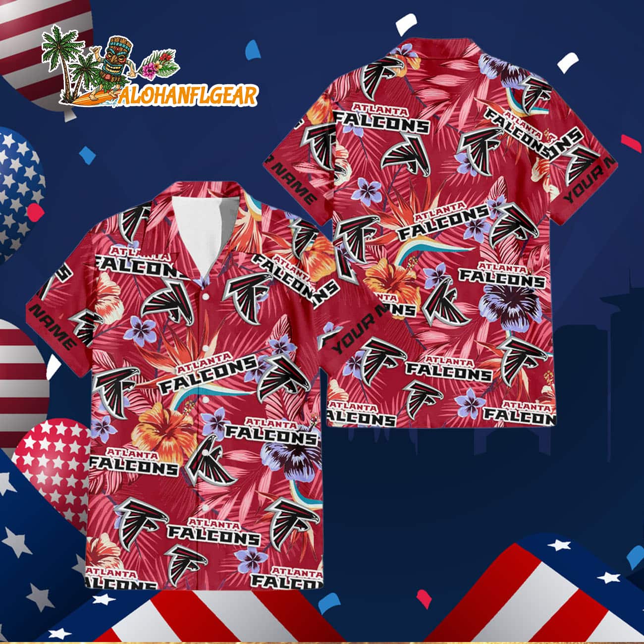 Atlanta Falcons Football Team Flower Summer Design Custom Name Hawaiian Shirt Atlanta Falcons Football Team Flower Summer Design Custom Name Hawaiian Shirt