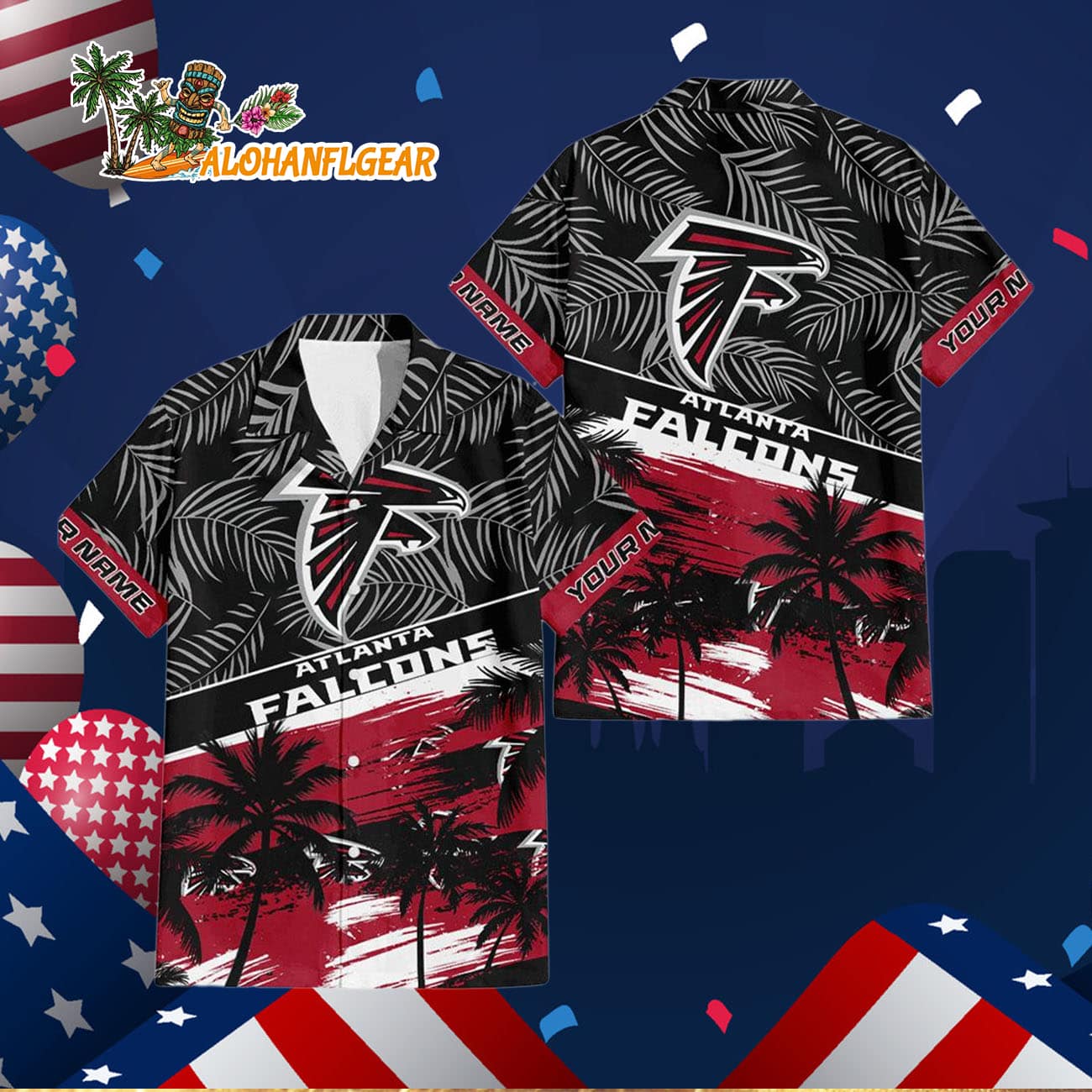 Atlanta Falcons Palm Tree Tropical Trendy Football Custom Name Hawaiian Shirt Atlanta Falcons Palm Tree Tropical Trendy Football Custom Name Hawaiian Shirt