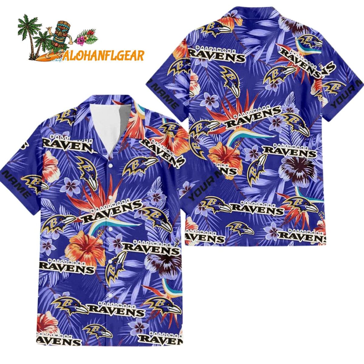 Baltimore Ravens Football Team Flower Summer Design Custom Name Hawaiian Shirt 1