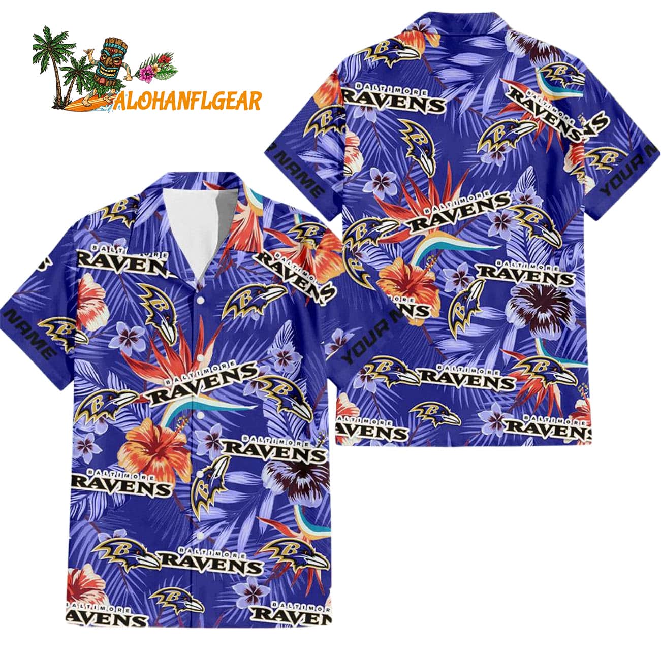 Baltimore Ravens Football Team Flower Summer Design Custom Name Hawaiian Shirt Baltimore Ravens Football Team Flower Summer Design Custom Name Hawaiian Shirt