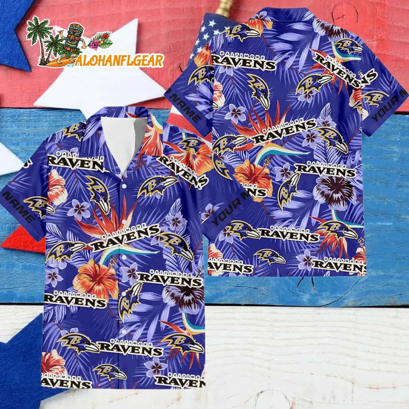 Baltimore Ravens Football Team Flower Summer Design Custom Name Hawaiian Shirt Baltimore Ravens Football Team Flower Summer Design Custom Name Hawaiian Shirt