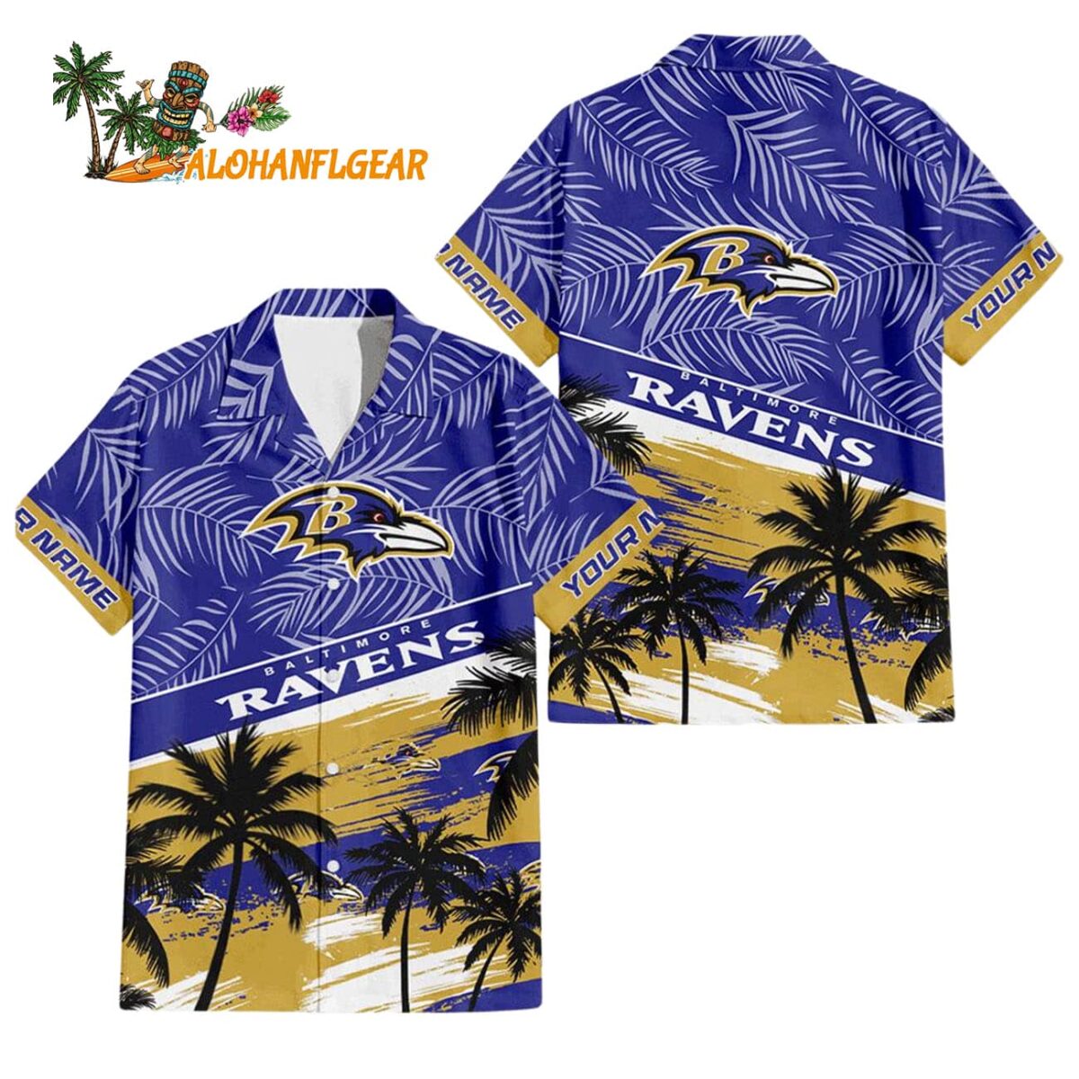 Baltimore Ravens Palm Tree Tropical Trendy Football Custom Name Hawaiian Shirt 1