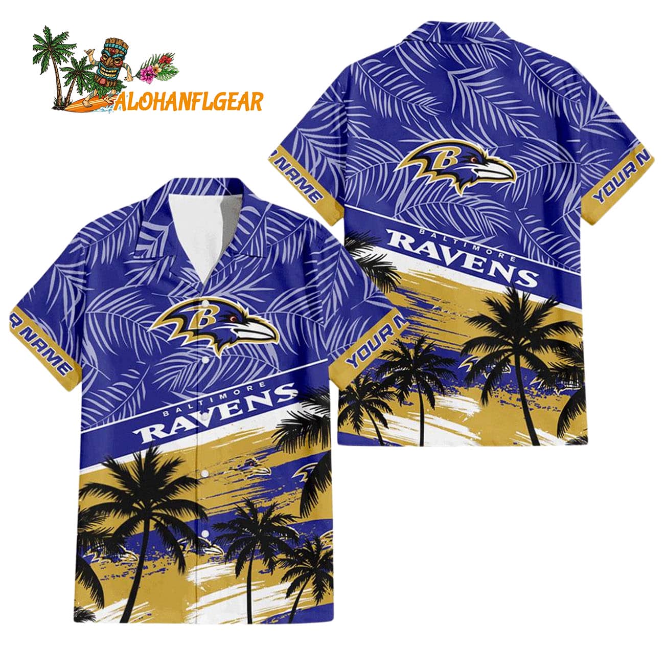Baltimore Ravens Palm Tree Tropical Trendy Football Custom Name Hawaiian Shirt Baltimore Ravens Palm Tree Tropical Trendy Football Custom Name Hawaiian Shirt