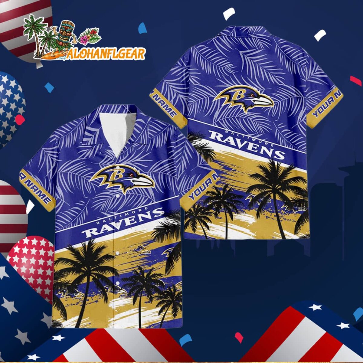 Baltimore Ravens Palm Tree Tropical Trendy Football Custom Name Hawaiian Shirt 2 Baltimore Ravens Palm Tree Tropical Trendy Football Custom Name Hawaiian Shirt 3