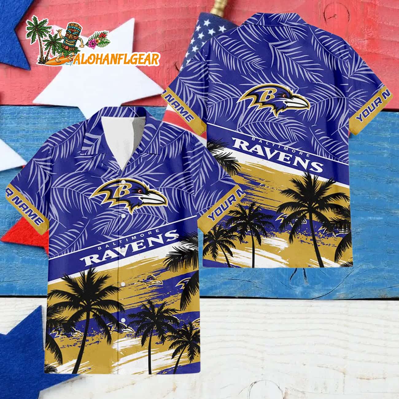 Baltimore Ravens Palm Tree Tropical Trendy Football Custom Name Hawaiian Shirt Baltimore Ravens Palm Tree Tropical Trendy Football Custom Name Hawaiian Shirt