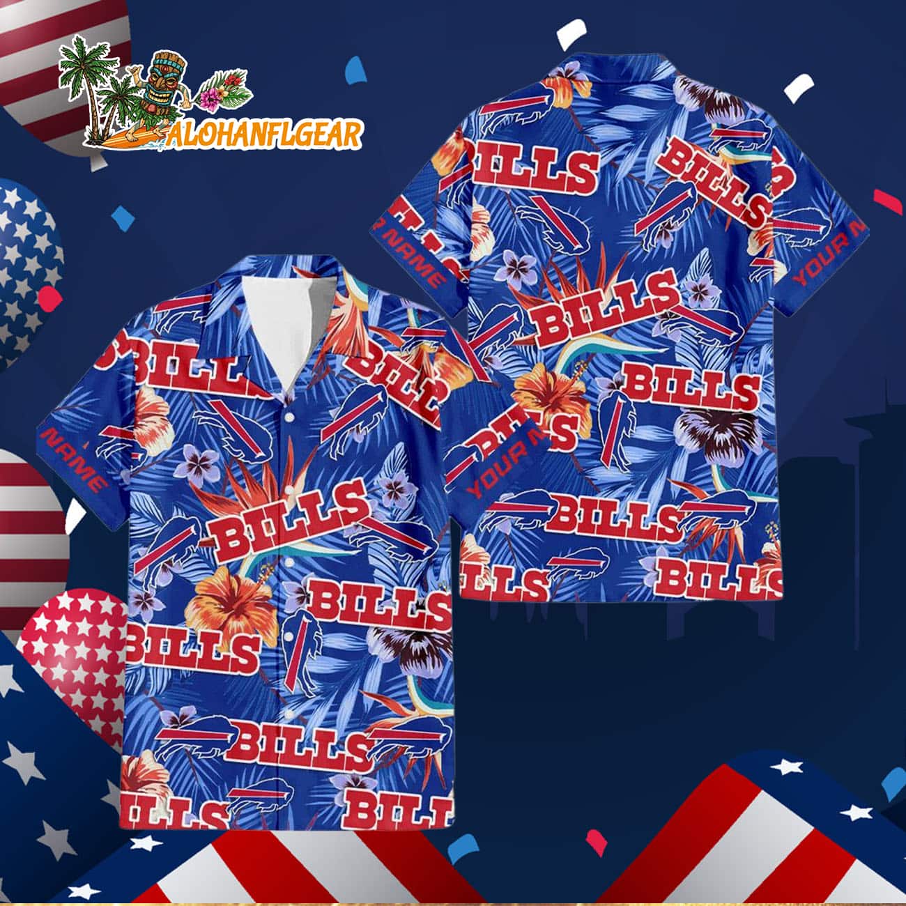 Buffalo Bills Football Team Flower Summer Design Custom Name Hawaiian Shirt Buffalo Bills Football Team Flower Summer Design Custom Name Hawaiian Shirt