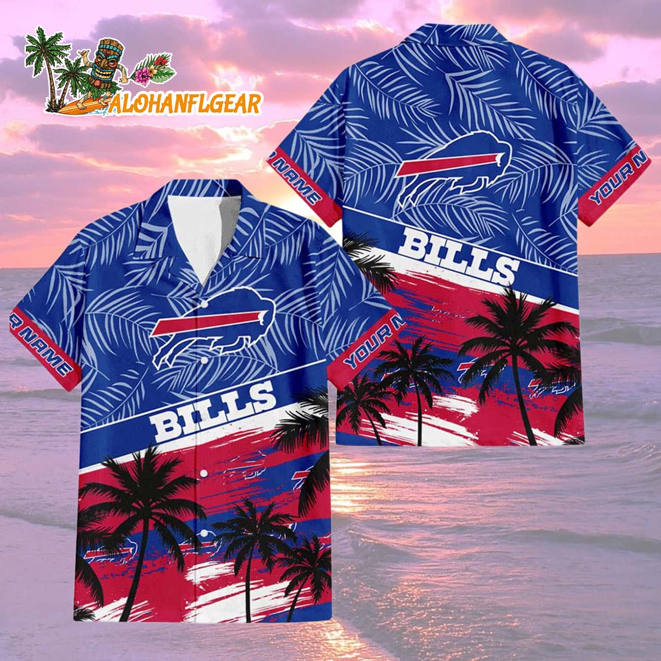 Buffalo Bills Palm Tree Tropical Trendy Football Custom Name Hawaiian Shirt Buffalo Bills Palm Tree Tropical Trendy Football Custom Name Hawaiian Shirt