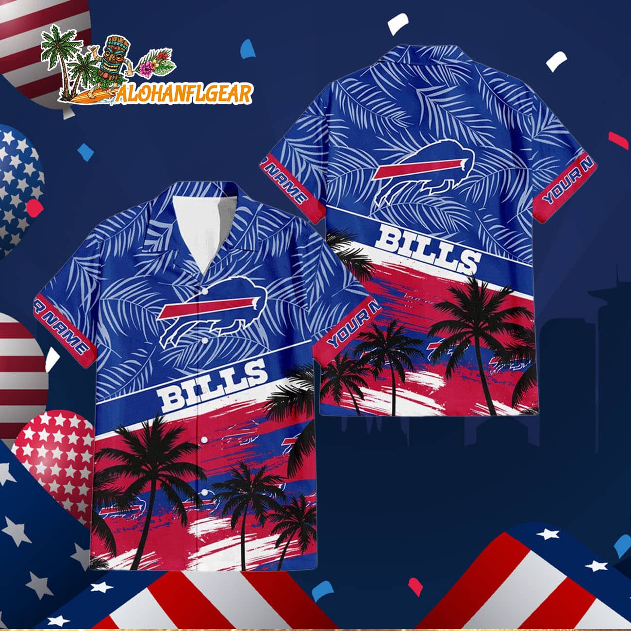 Buffalo Bills Palm Tree Tropical Trendy Football Custom Name Hawaiian Shirt Buffalo Bills Palm Tree Tropical Trendy Football Custom Name Hawaiian Shirt
