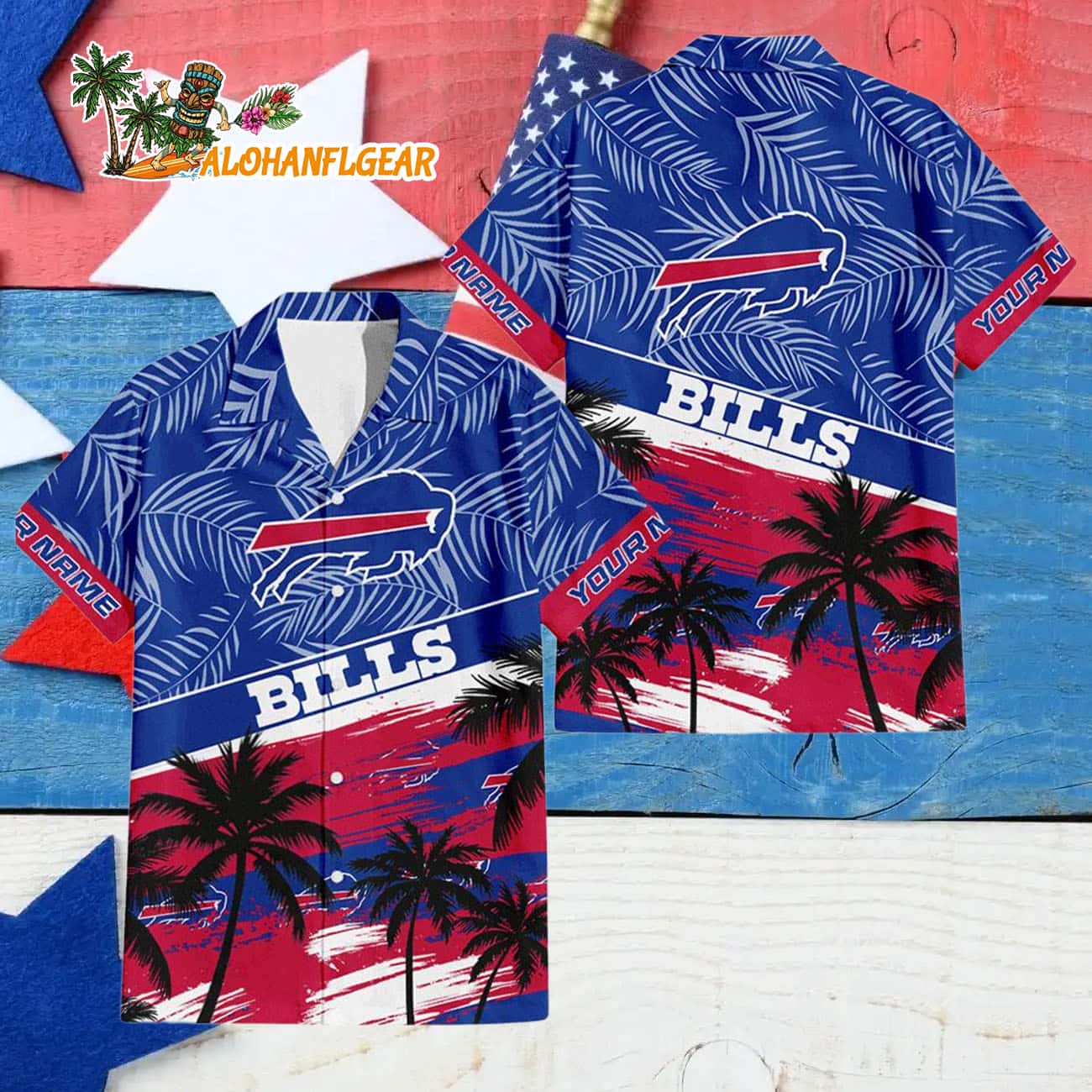 Buffalo Bills Palm Tree Tropical Trendy Football Custom Name Hawaiian Shirt Buffalo Bills Palm Tree Tropical Trendy Football Custom Name Hawaiian Shirt