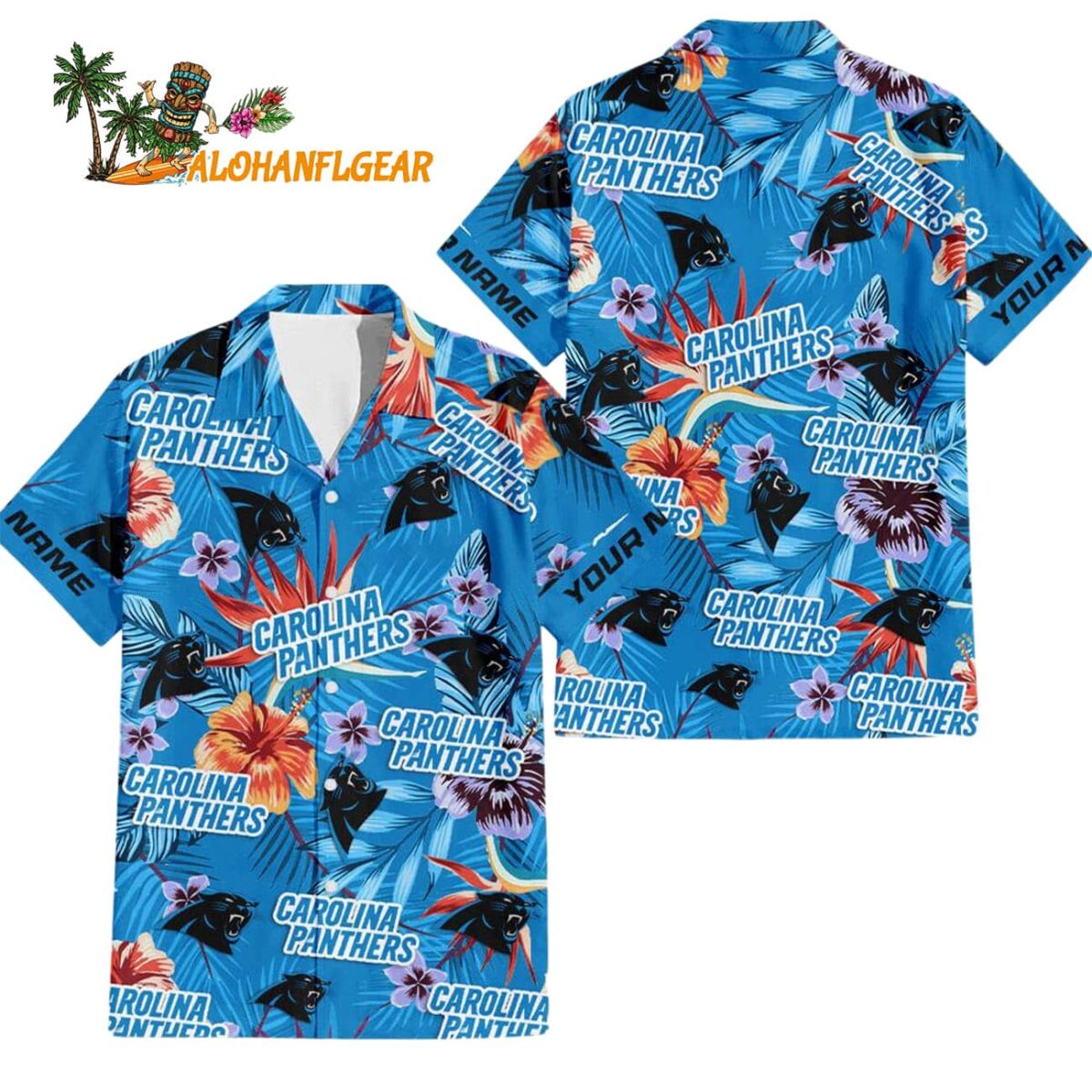 Carolina Panthers Football Team Flower Summer Design Custom Name Hawaiian Shirt 1