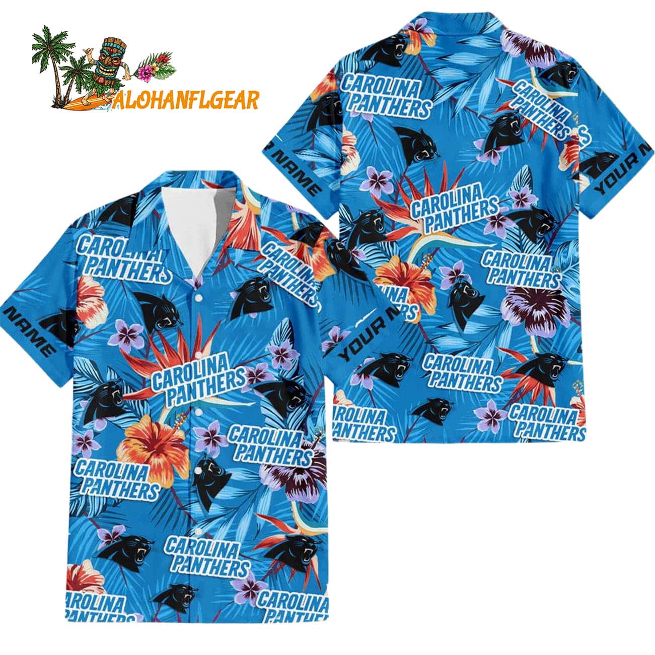 Carolina Panthers Football Team Flower Summer Design Custom Name Hawaiian Shirt Carolina Panthers Football Team Flower Summer Design Custom Name Hawaiian Shirt