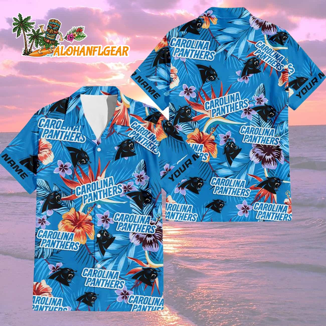 Carolina Panthers Football Team Flower Summer Design Custom Name Hawaiian Shirt Carolina Panthers Football Team Flower Summer Design Custom Name Hawaiian Shirt