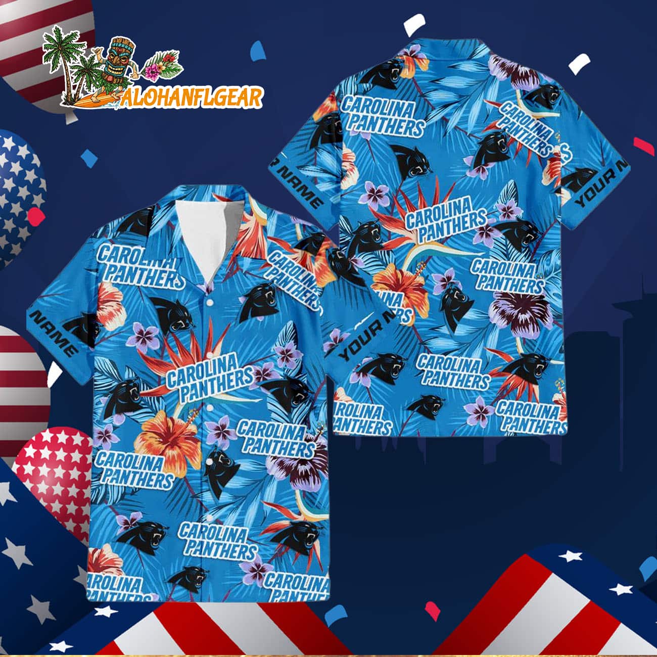 Carolina Panthers Football Team Flower Summer Design Custom Name Hawaiian Shirt Carolina Panthers Football Team Flower Summer Design Custom Name Hawaiian Shirt