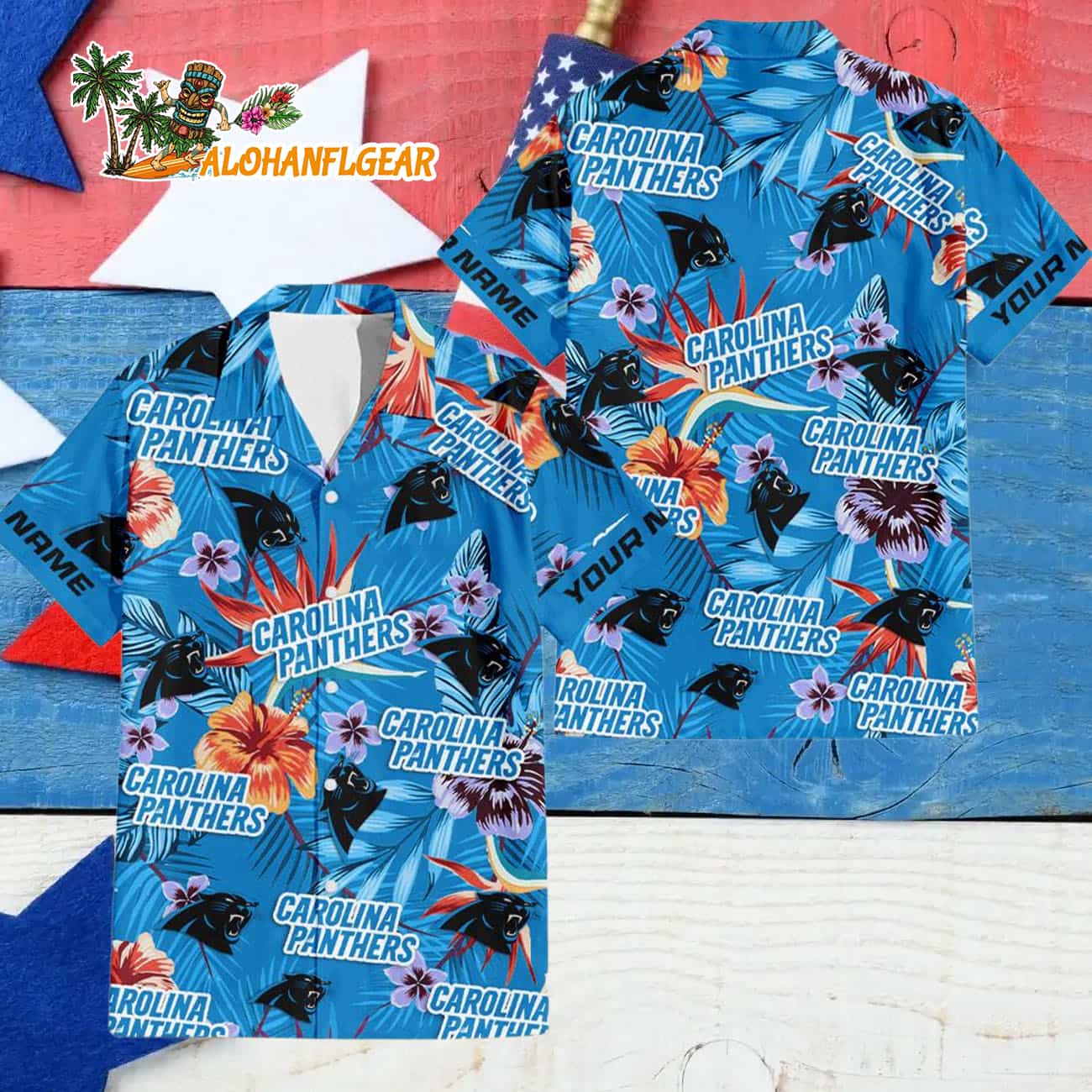Carolina Panthers Football Team Flower Summer Design Custom Name Hawaiian Shirt Carolina Panthers Football Team Flower Summer Design Custom Name Hawaiian Shirt