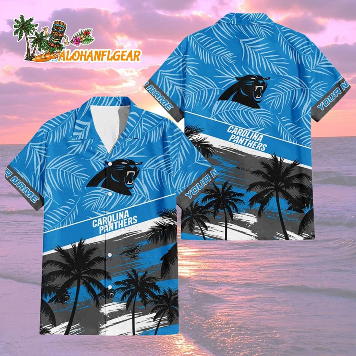 Carolina Panthers Palm Tree Tropical Trendy Football Custom Name Hawaiian Shirt 1 Carolina Panthers Palm Tree Tropical Trendy Football Custom Name Hawaiian Shirt 2