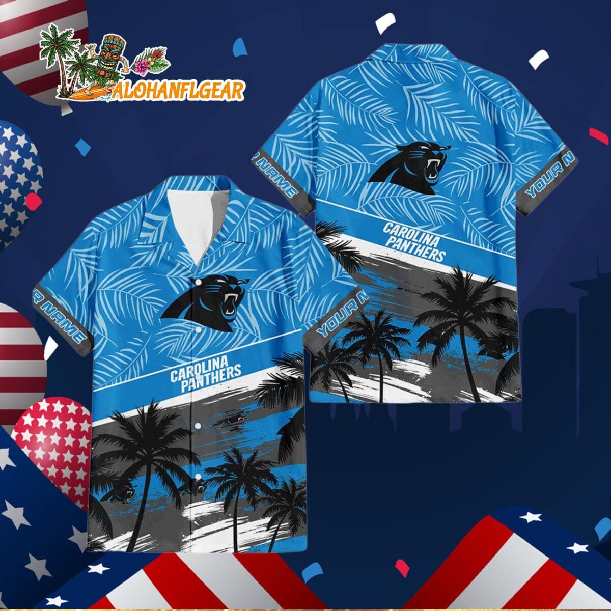 Carolina Panthers Palm Tree Tropical Trendy Football Custom Name Hawaiian Shirt 2 Carolina Panthers Palm Tree Tropical Trendy Football Custom Name Hawaiian Shirt 3