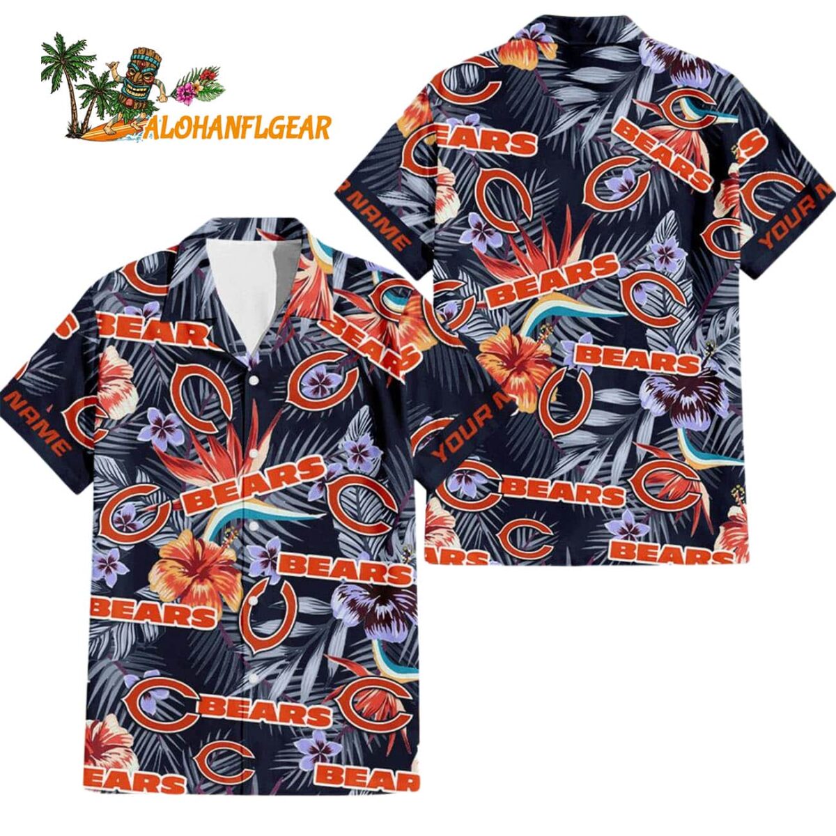 Chicago Bears Football Team Flower Summer Design Custom Name Hawaiian Shirt 1