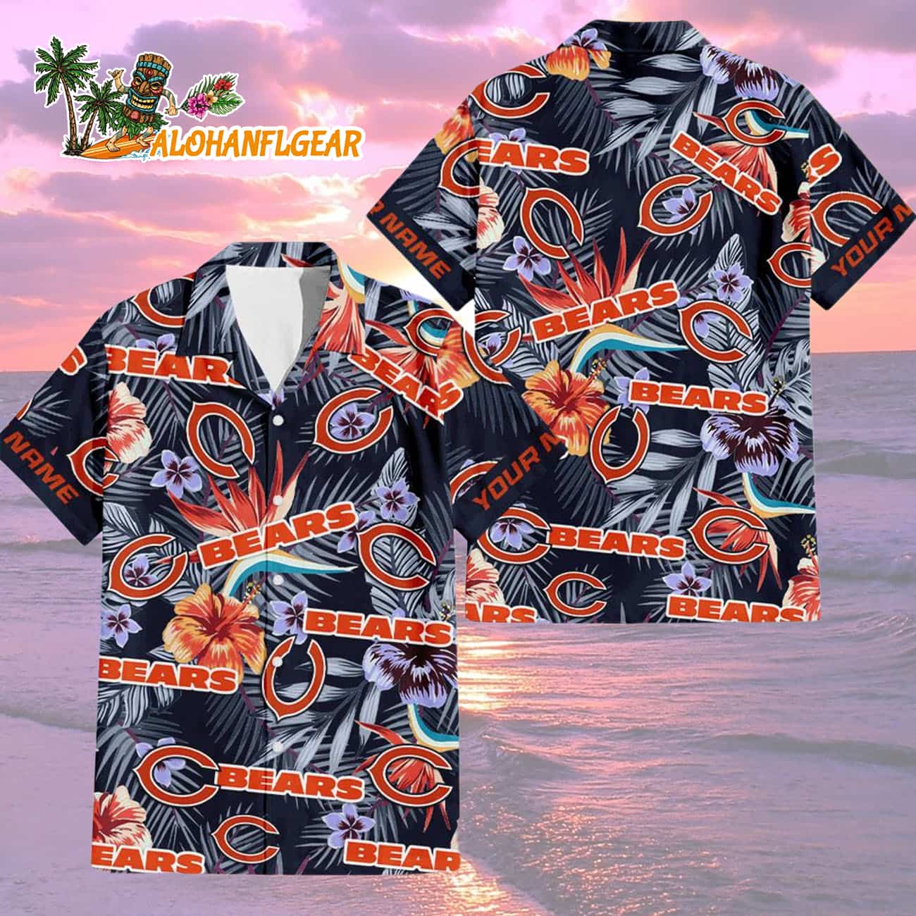 Chicago Bears Football Team Flower Summer Design Custom Name Hawaiian Shirt Chicago Bears Football Team Flower Summer Design Custom Name Hawaiian Shirt