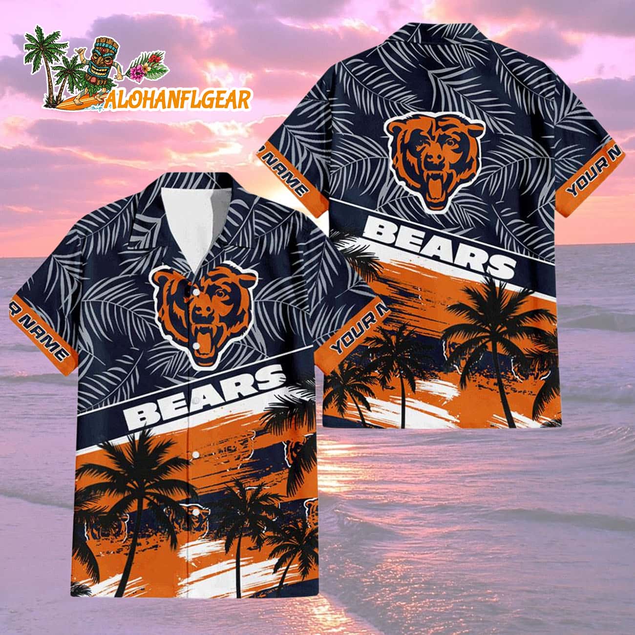 Chicago Bears Palm Tree Tropical Trendy Football Custom Name Hawaiian Shirt Chicago Bears Palm Tree Tropical Trendy Football Custom Name Hawaiian Shirt
