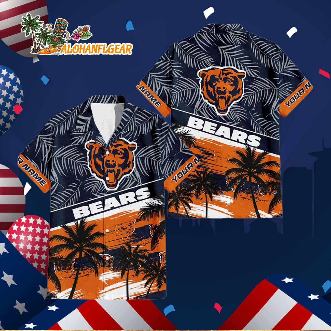 Chicago Bears Palm Tree Tropical Trendy Football Custom Name Hawaiian Shirt Chicago Bears Palm Tree Tropical Trendy Football Custom Name Hawaiian Shirt