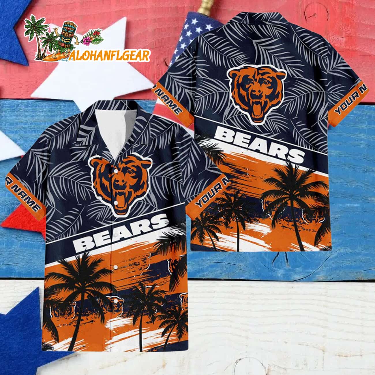 Chicago Bears Palm Tree Tropical Trendy Football Custom Name Hawaiian Shirt Chicago Bears Palm Tree Tropical Trendy Football Custom Name Hawaiian Shirt