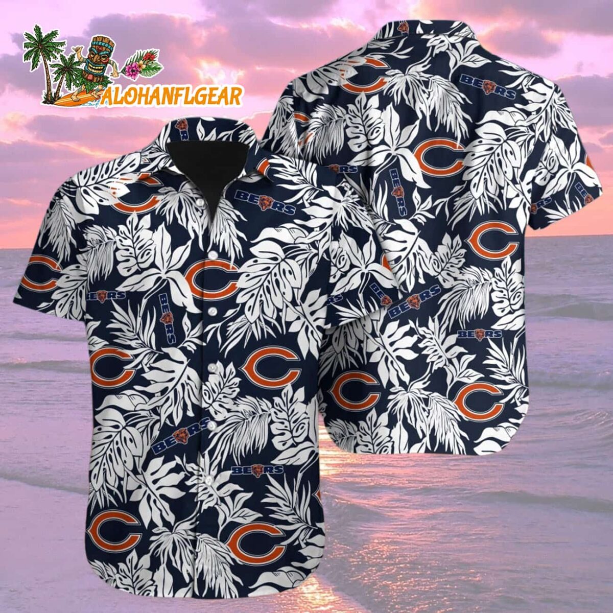Chicago Bears Tropical Leafs Design Hawaiian Shirt 1 Chicago Bears Tropical Leafs Design Hawaiian Shirt 2