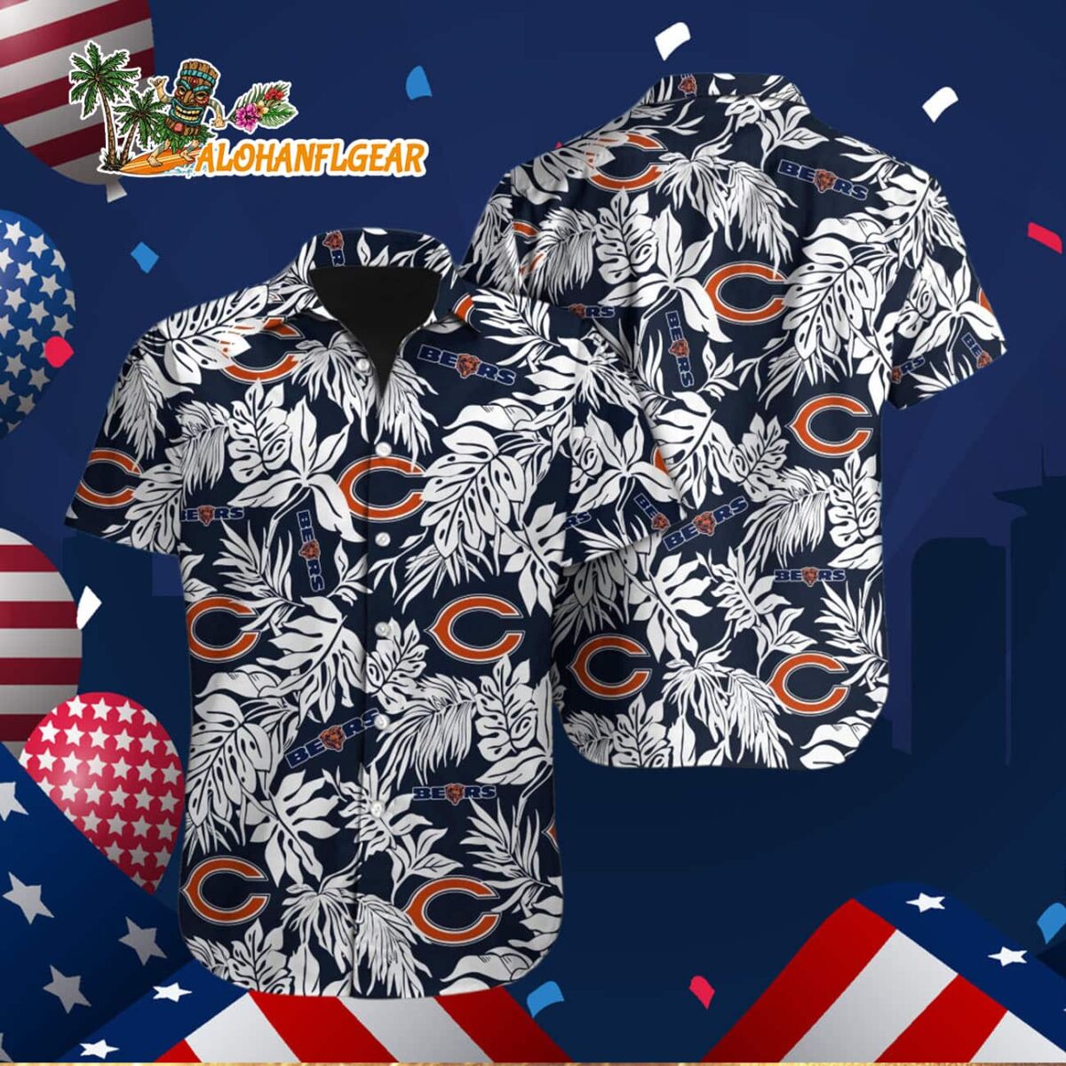 Chicago Bears Tropical Leafs Design Hawaiian Shirt 2 Chicago Bears Tropical Leafs Design Hawaiian Shirt 3