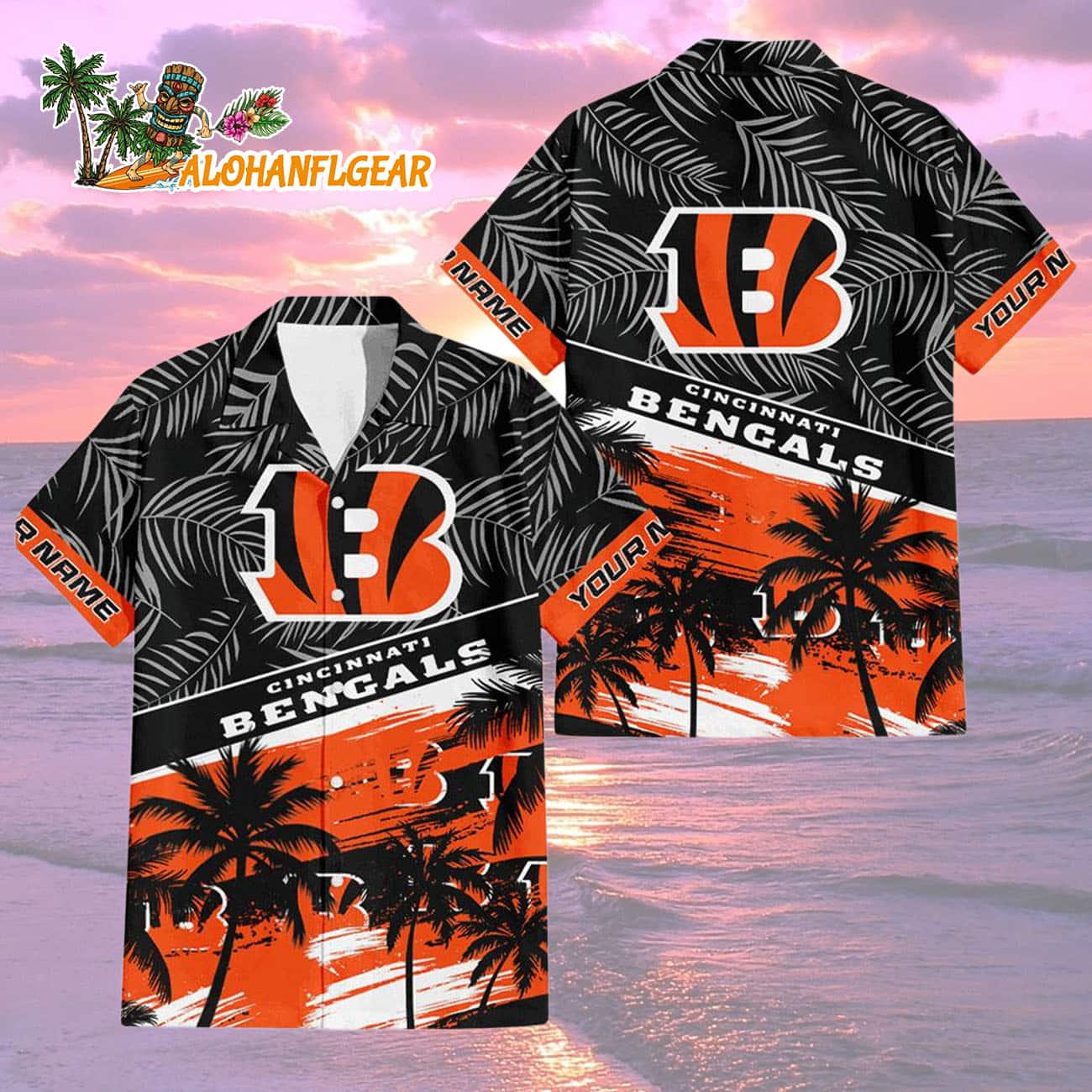 Cincinnati Bengals Palm Tree Tropical Trendy Football Custom Name Hawaiian Shirt Cincinnati Bengals Palm Tree Tropical Trendy Football Custom Name Hawaiian Shirt