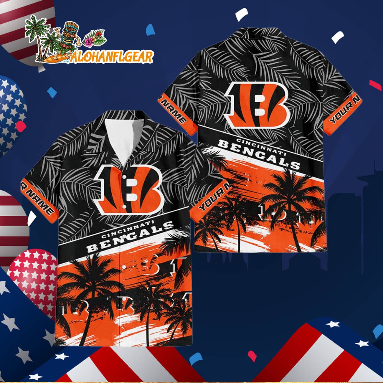 Cincinnati Bengals Palm Tree Tropical Trendy Football Custom Name Hawaiian Shirt Cincinnati Bengals Palm Tree Tropical Trendy Football Custom Name Hawaiian Shirt