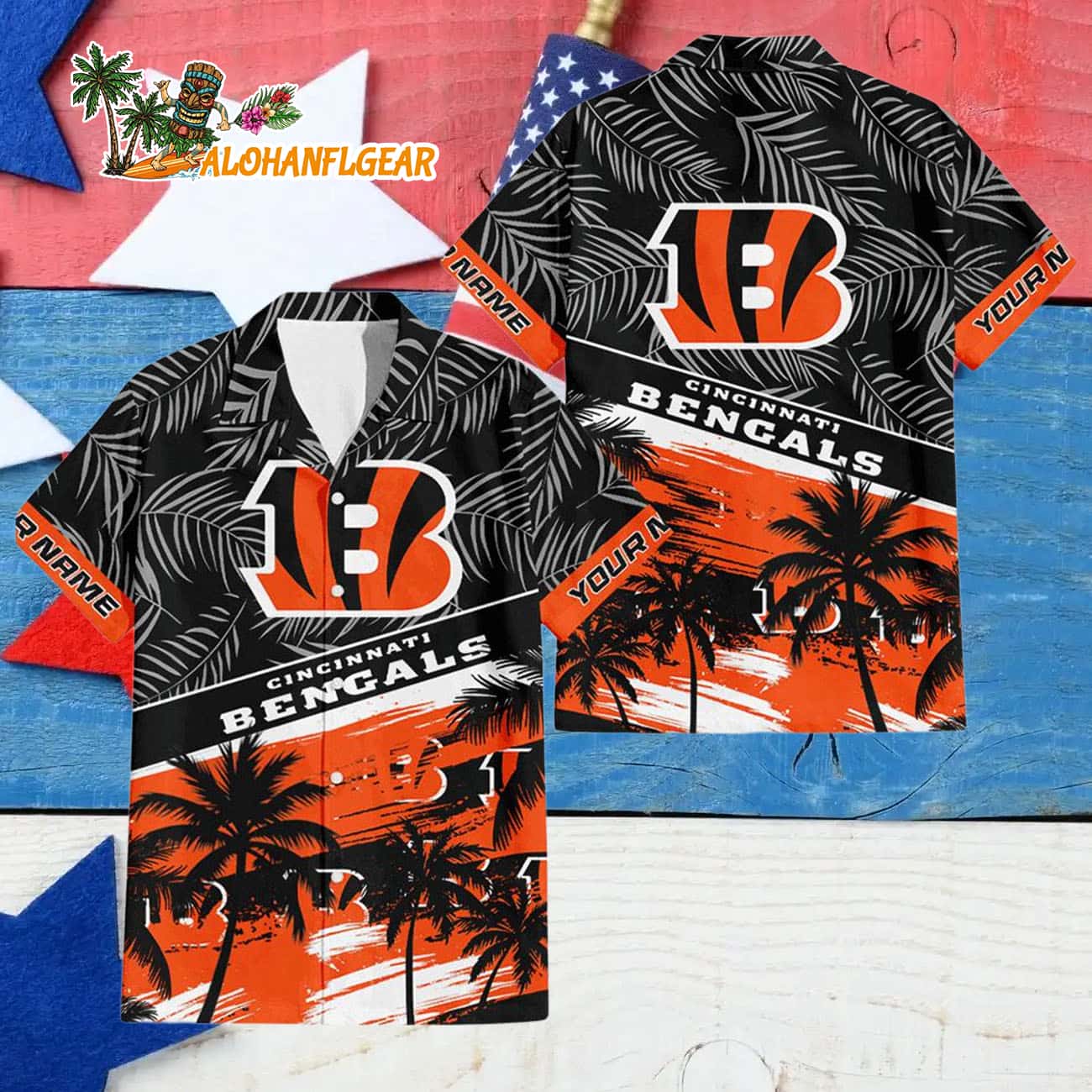 Cincinnati Bengals Palm Tree Tropical Trendy Football Custom Name Hawaiian Shirt Cincinnati Bengals Palm Tree Tropical Trendy Football Custom Name Hawaiian Shirt