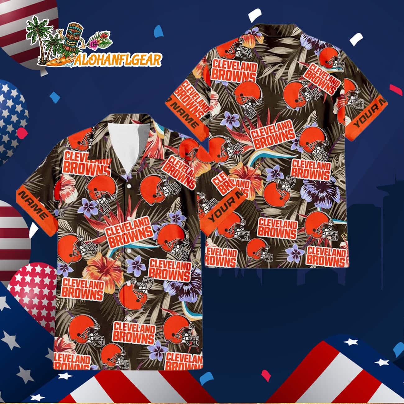 Cleveland Browns Football Team Flower Summer Design Custom Name Hawaiian Shirt Cleveland Browns Football Team Flower Summer Design Custom Name Hawaiian Shirt