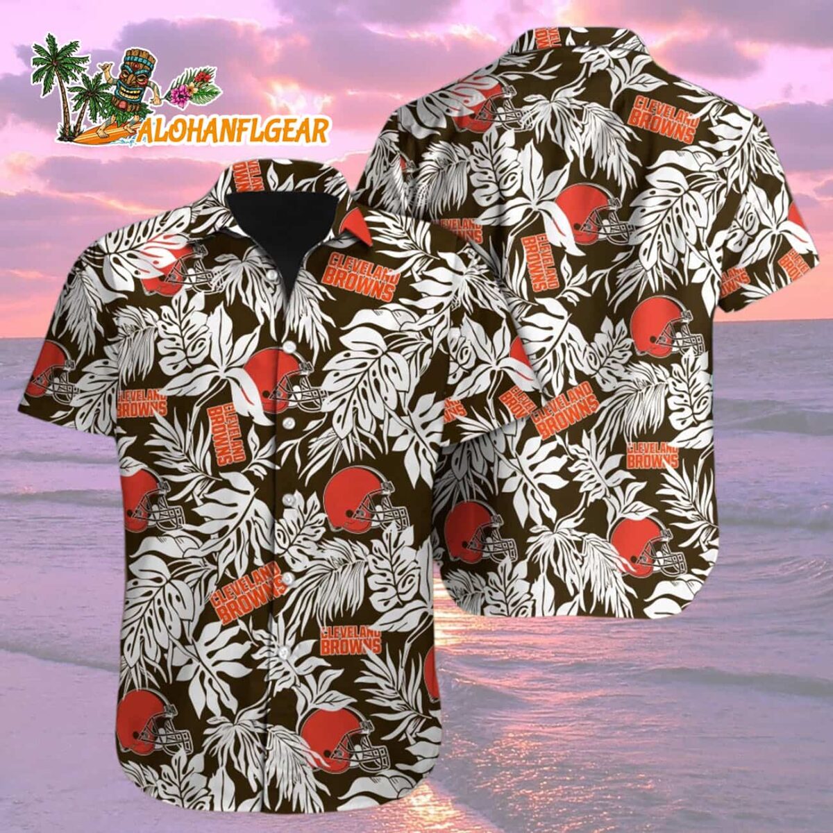 Cleveland Browns Tropical Leafs Design Hawaiian Shirt 1 Cleveland Browns Tropical Leafs Design Hawaiian Shirt 2