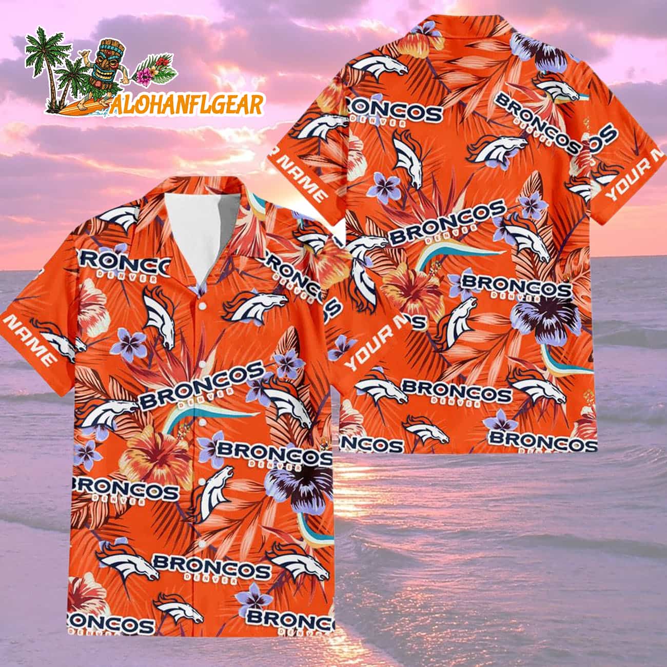 Denver Broncos Football Team Flower Summer Design Custom Name Hawaiian Shirt Denver Broncos Football Team Flower Summer Design Custom Name Hawaiian Shirt